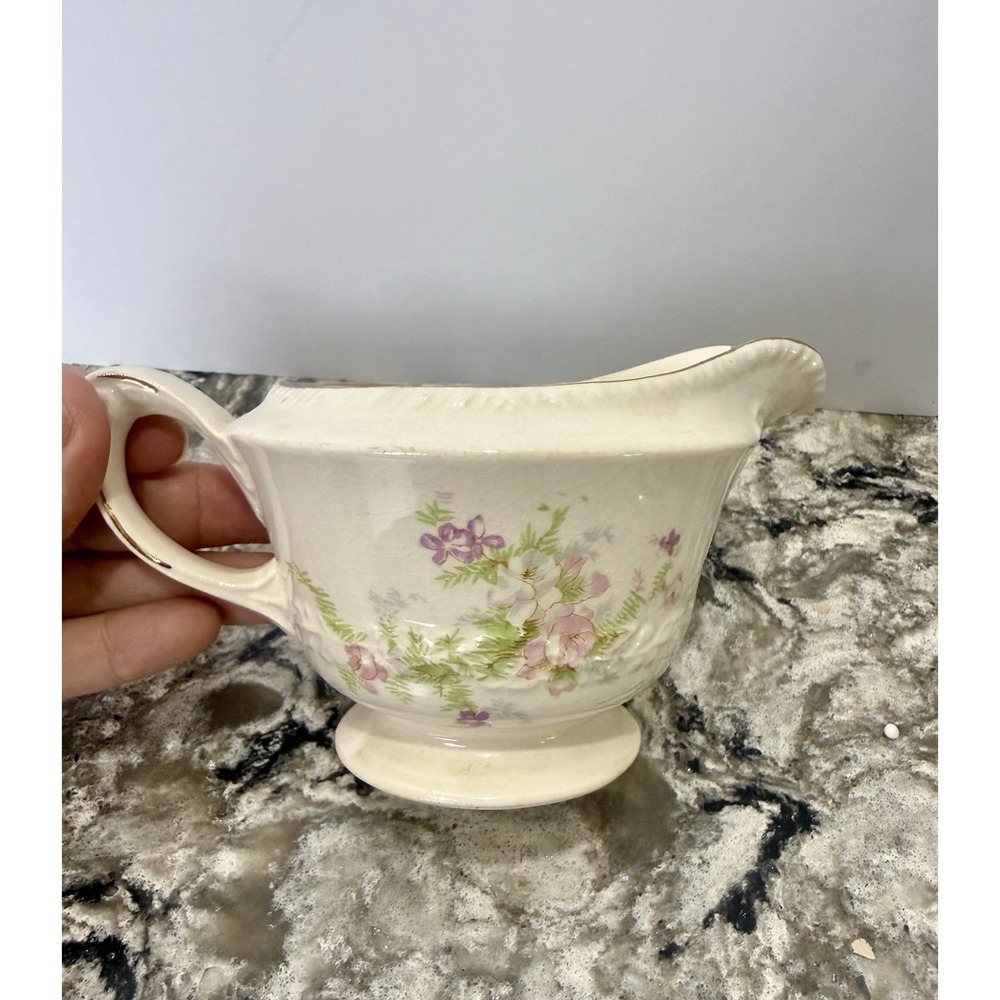 Crown Potteries Floral Gold Rimmed Creamer 9377 USA Vintage